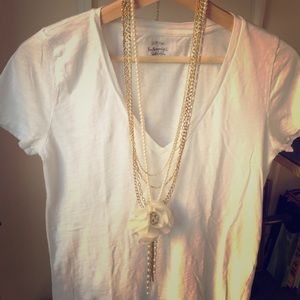 Gold Statement Necklace Faux Pearls and Flower